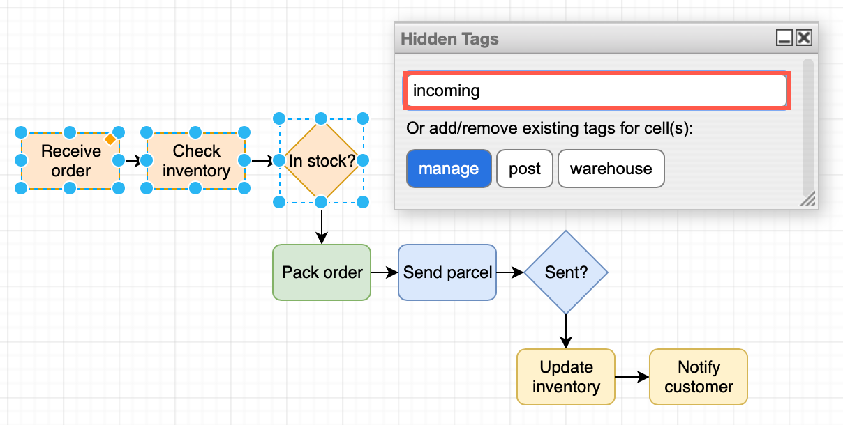 Add a tag via the Hidden Tags dialog
