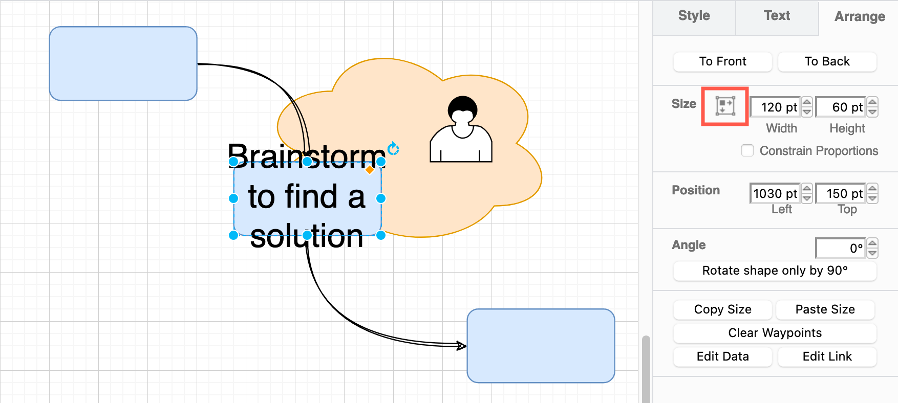 Click Autosize on the _Arrange_ tab to resize a shape to automatically fit its text label