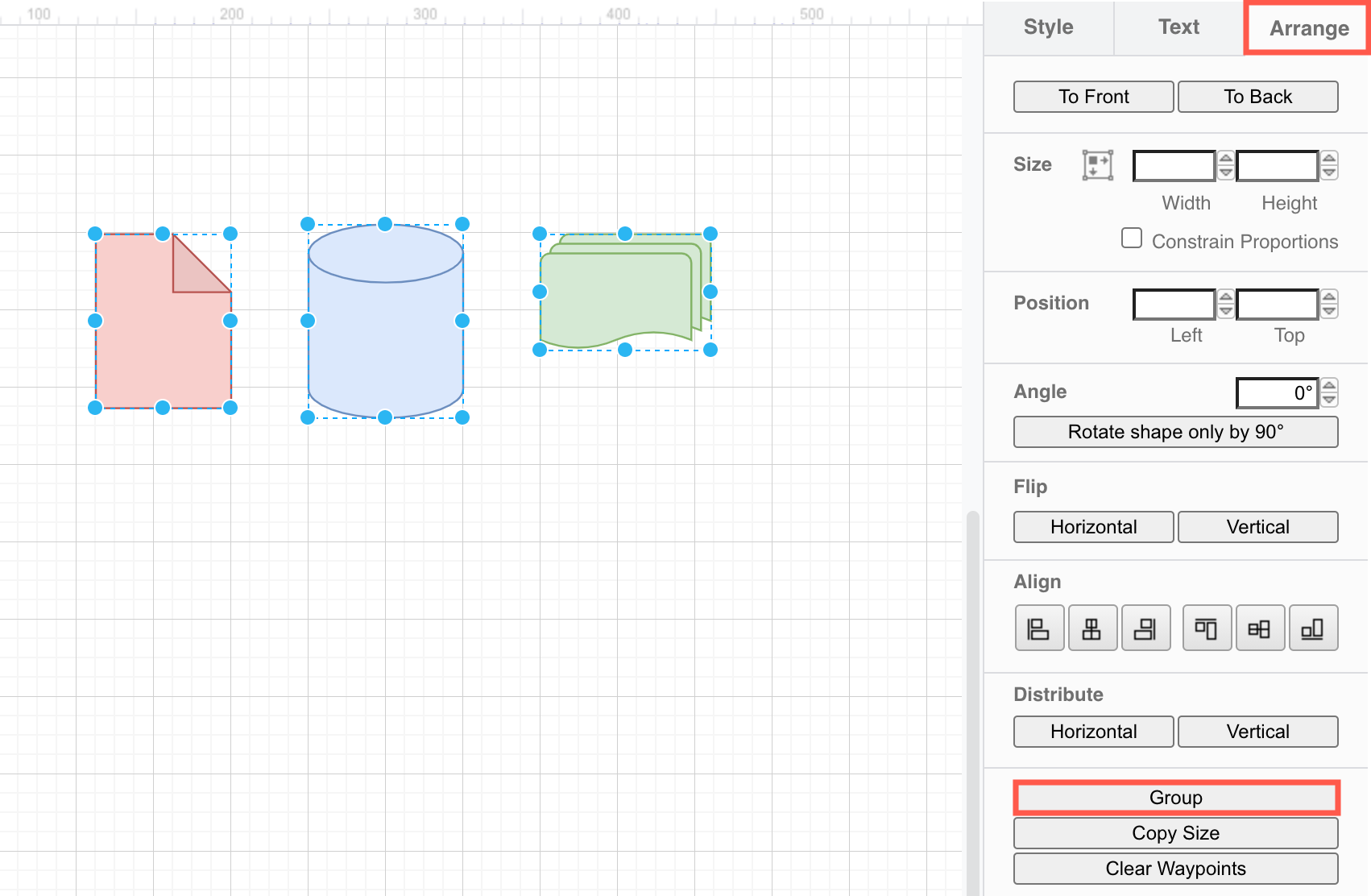 Rotate a shape using the rotate grab handle