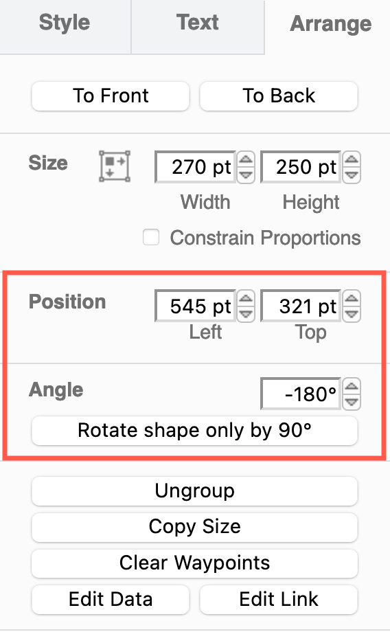 Rotate a shape using the tools in the Arrange tab of the format panel