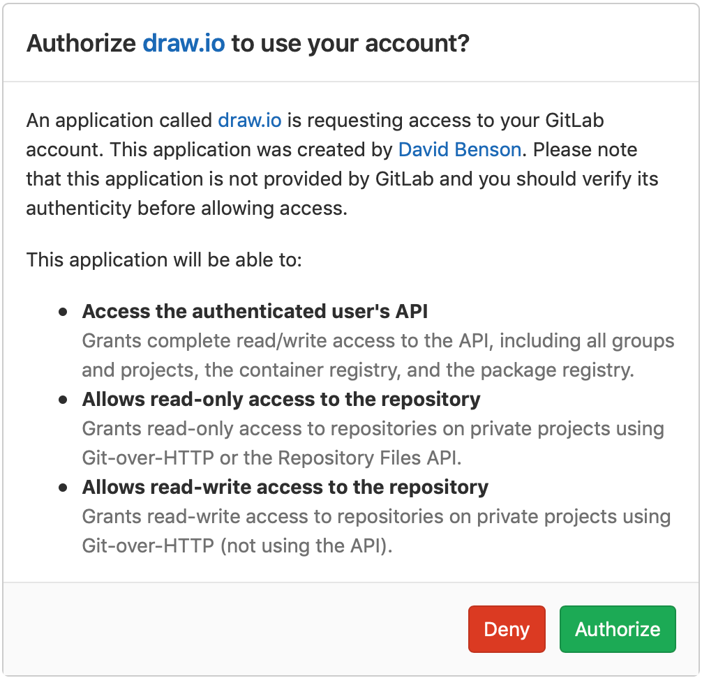 Log into your account, then click on Authorize to allow access to your GitLab account and repositories