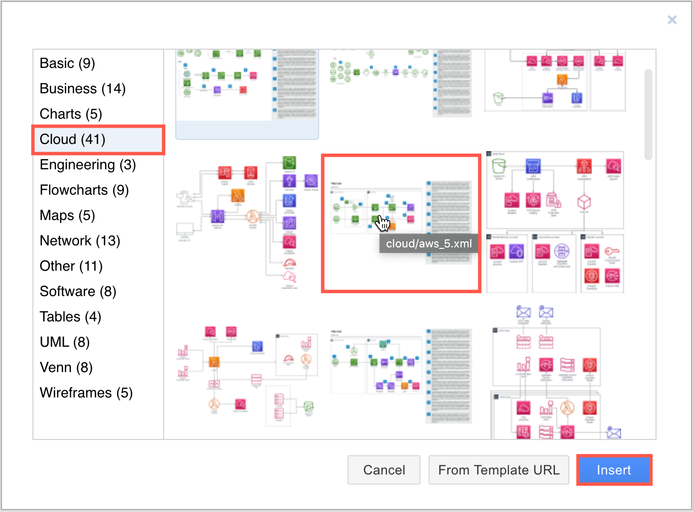 Start your infrastructure diagram with an AWS template in diagrams.net