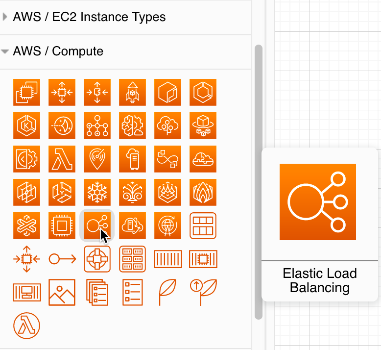 Hover over shapes in the AWS shape library in diagrams.net to see their function