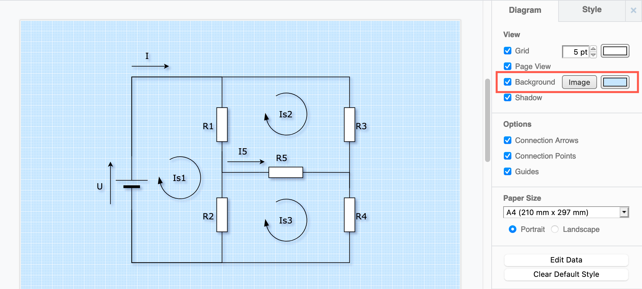 Change how the grid is displayed on the drawing canvas in diagrams.net