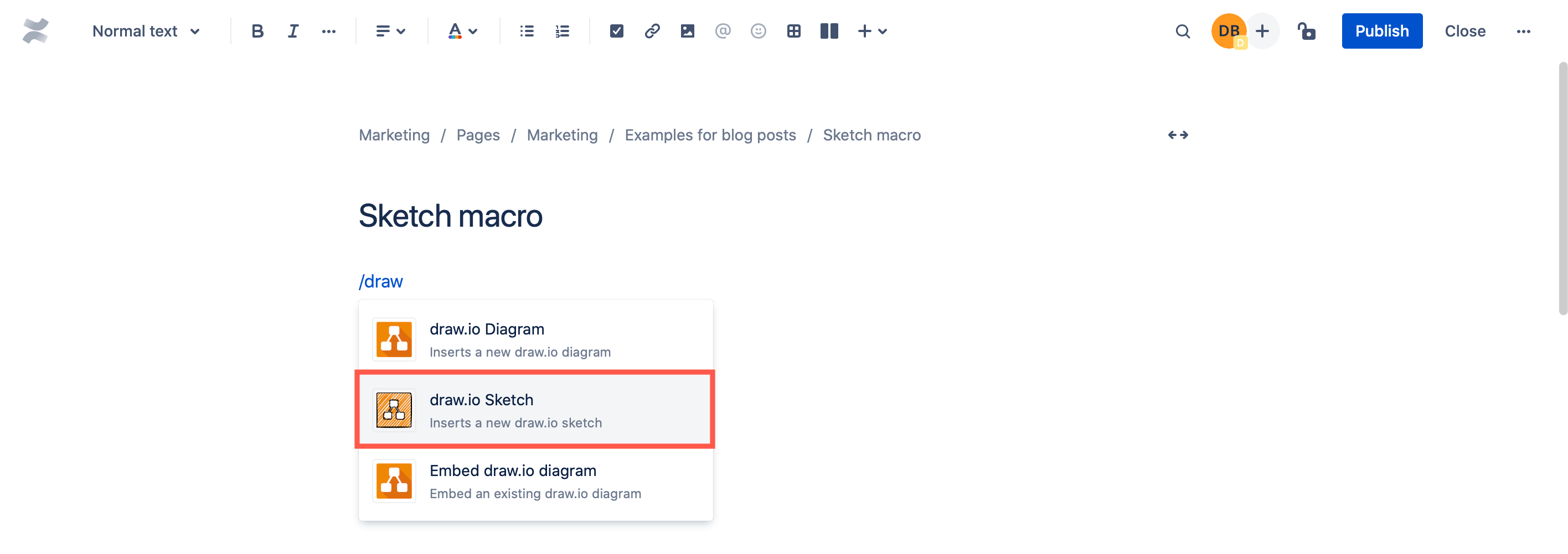 Add the draw.io Sketch macro to a Confluence Cloud page