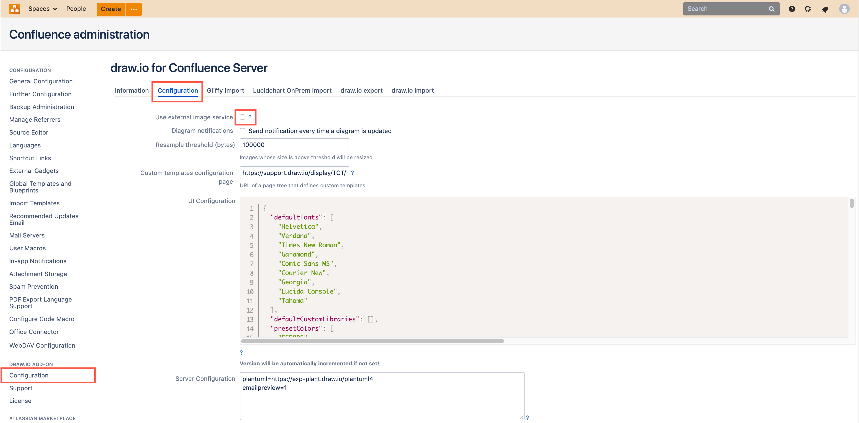 Enable the external image service in draw.io in Confluence Server and Data Center