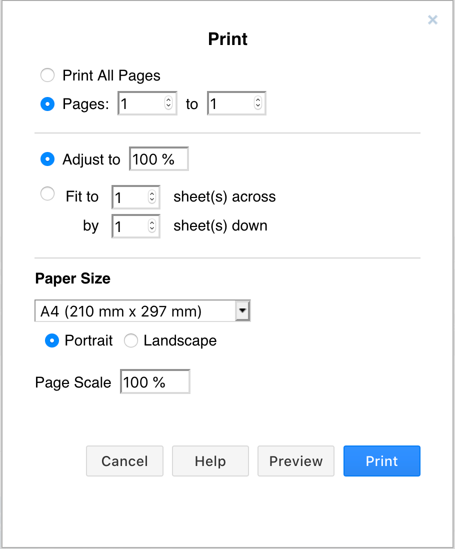 Click File > Print to open the print options dialog in diagrams.net