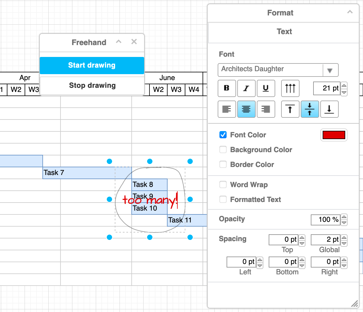 Double click on the freehand shape and enter your label text, then style it in the format panel