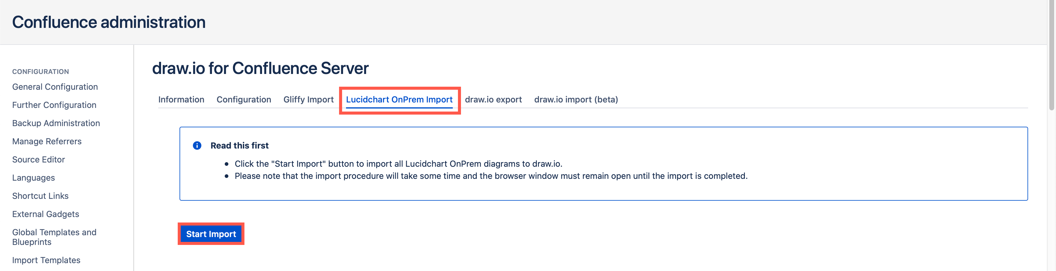 Start the mass import of all Lucidchart OnPrem diagrams to draw.io in Confluence Server