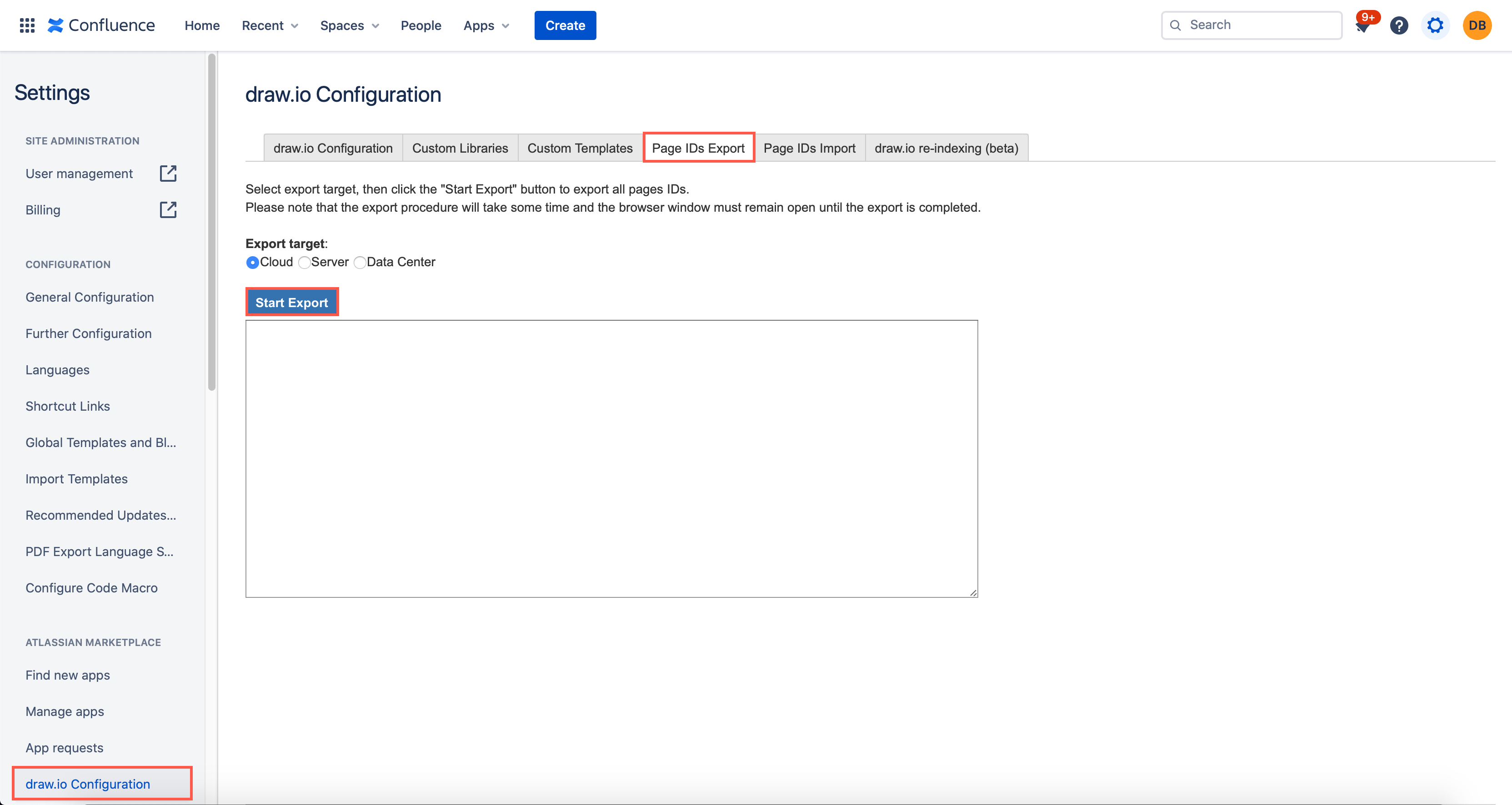 To make sure links in diagrams continue to work, export the page IDs from Confluence Cloud, and migrate to Server