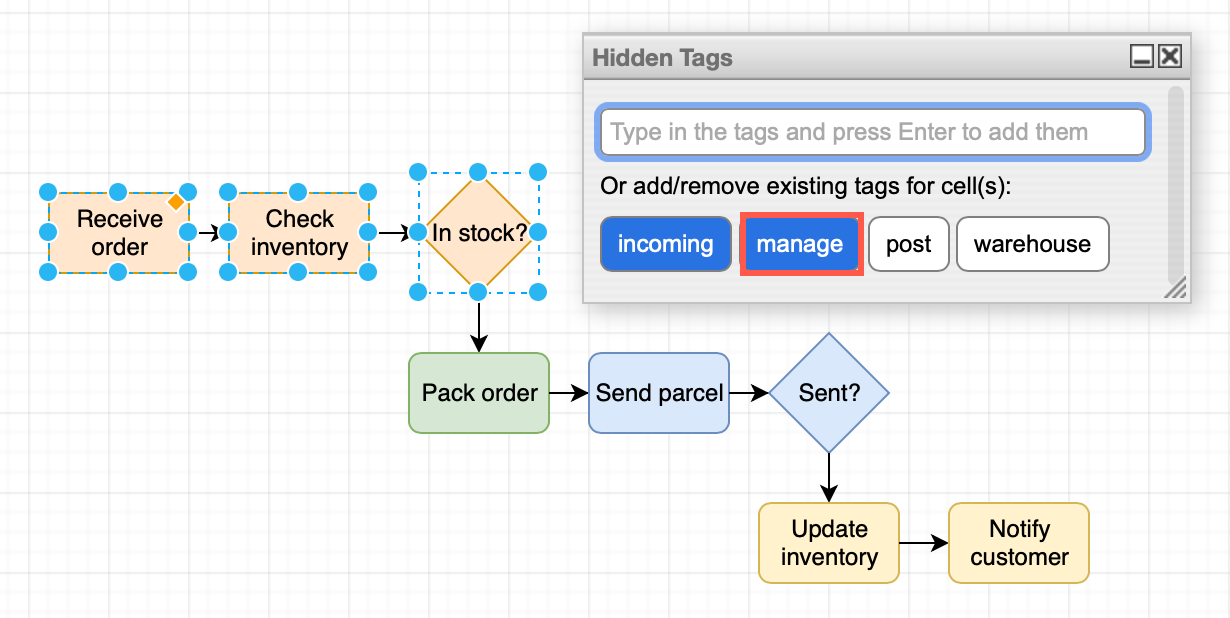 Remove a tag via the Hidden Tags dialog