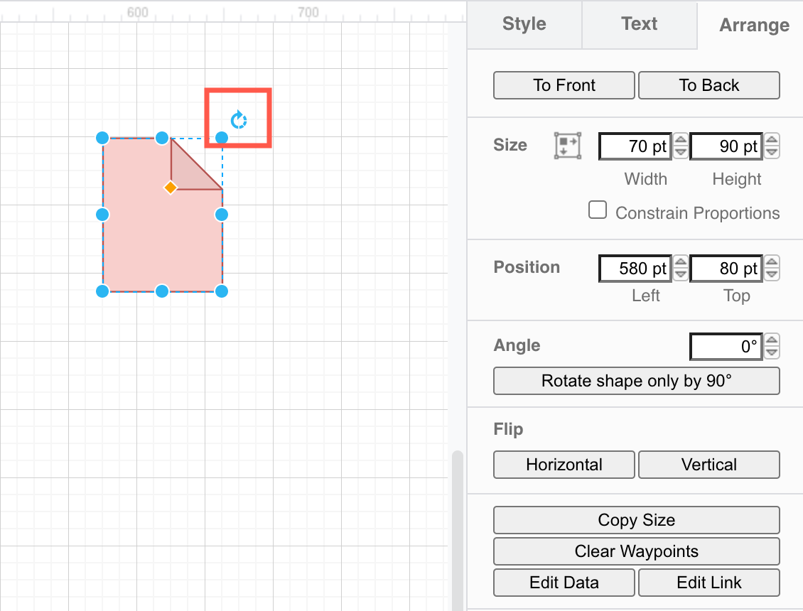 Rotate a shape using the rotate grab handle
