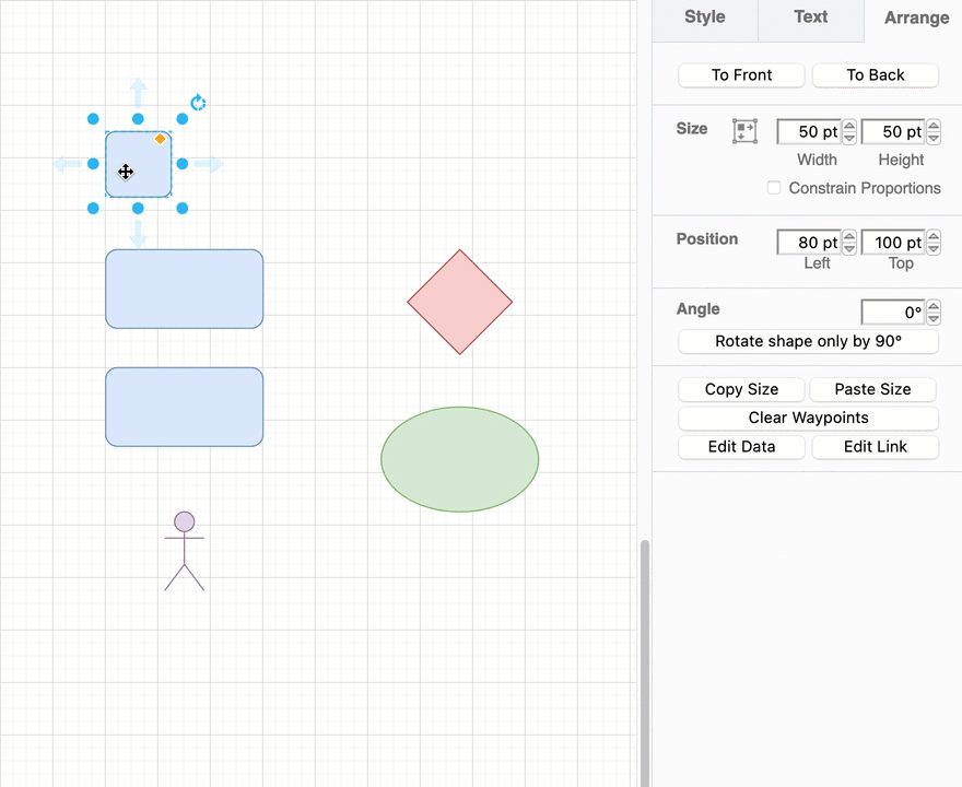 Copy and paste a selected shape's size to quickly resize other shapes