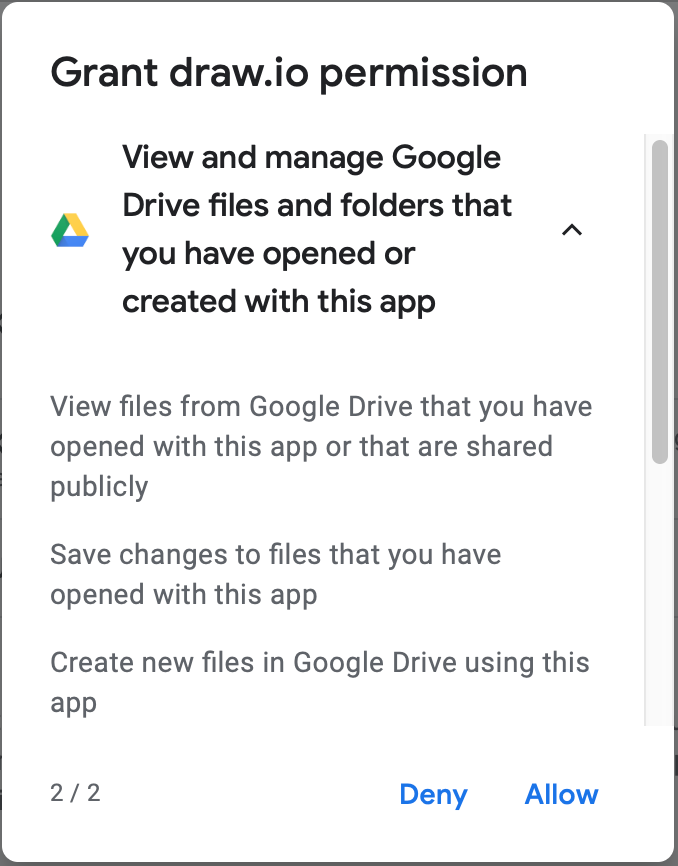 Authorise diagrams.net to read and store diagrams in your Google Drive