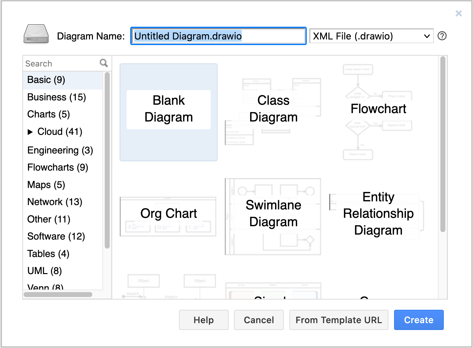 Choose a diagram template when you create a new diagram at diagrams.net