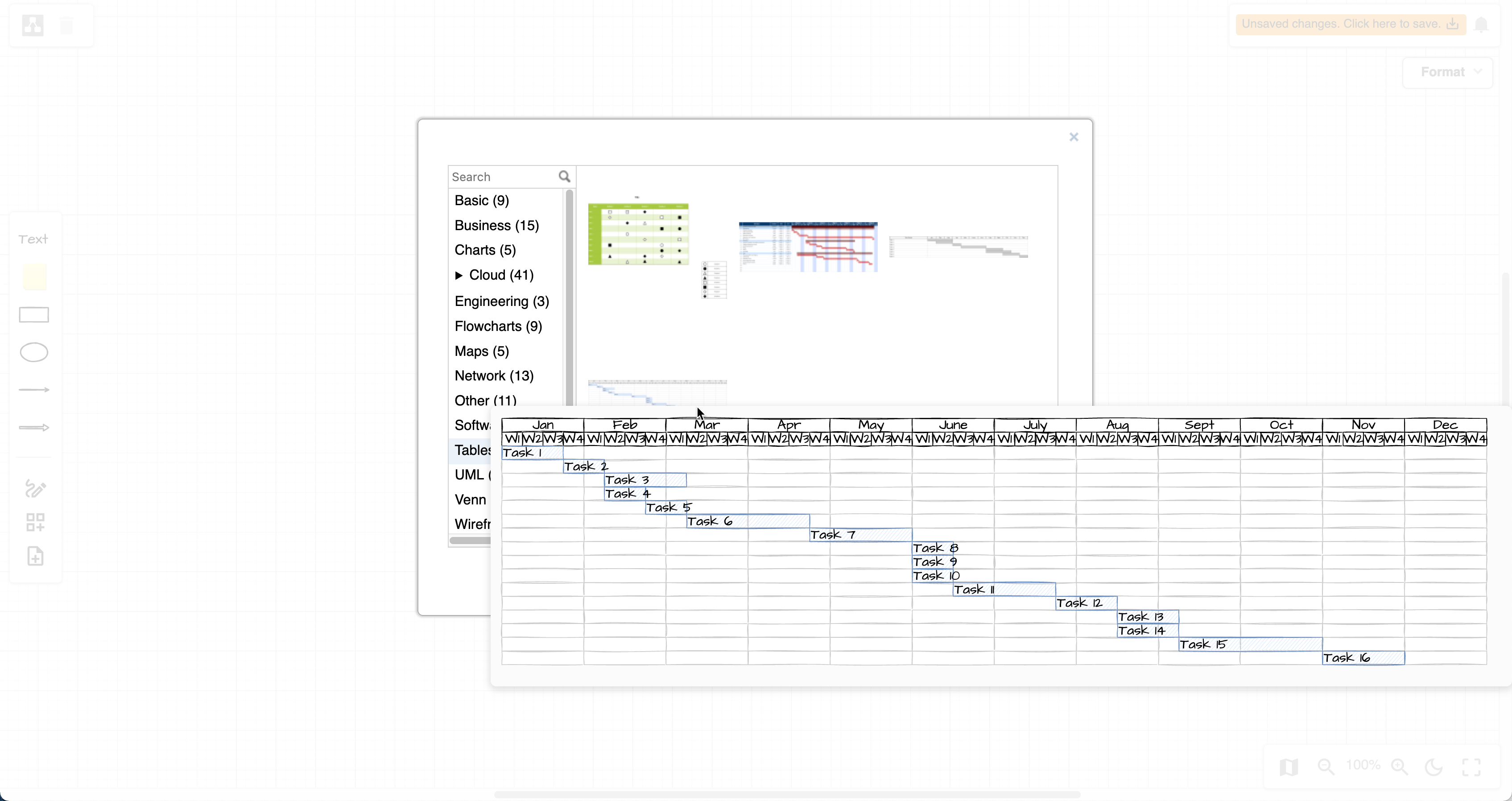 Hover over a template in diagrams.net to see a larger preview of it