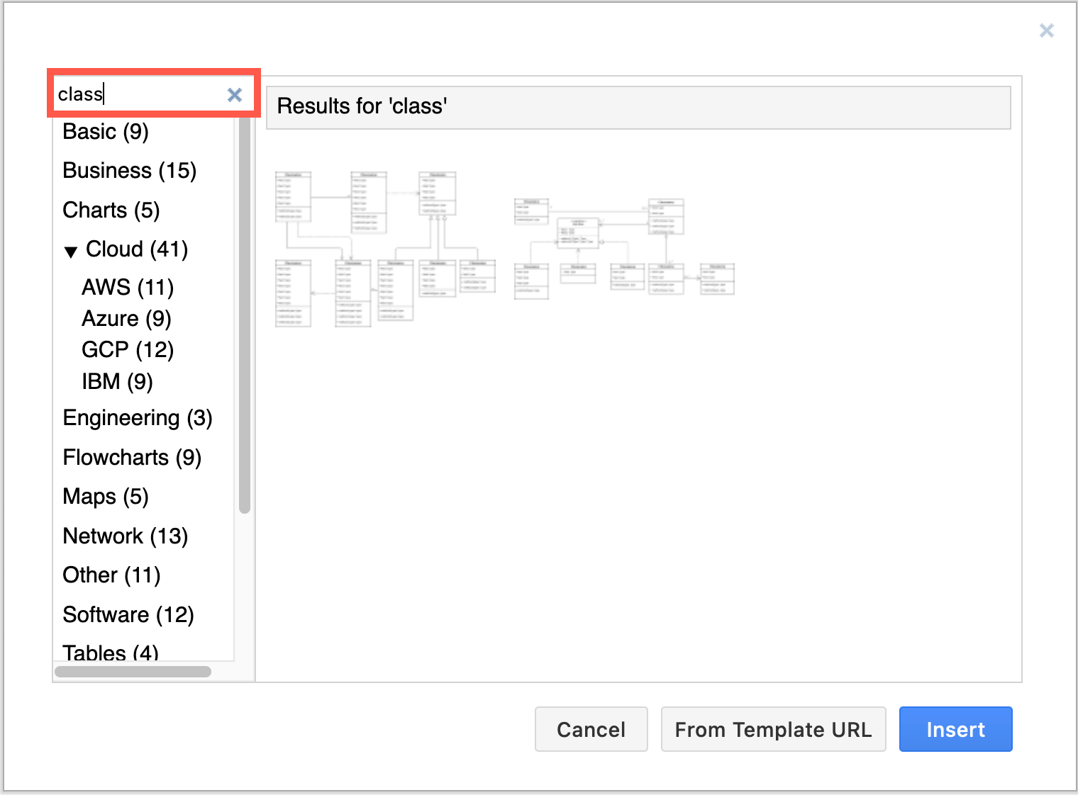 Enter a search term in the template library to find matching templates