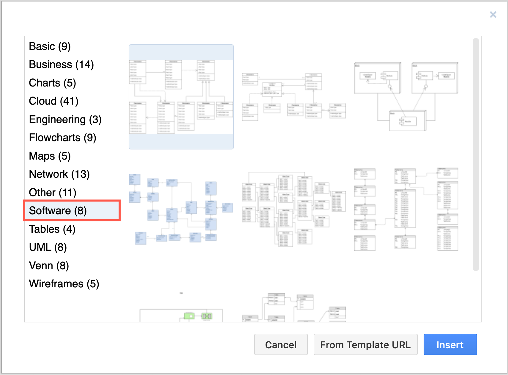 Select one of the many more complex entity relationship diagrams in the Software section of the diagrams.net template manager