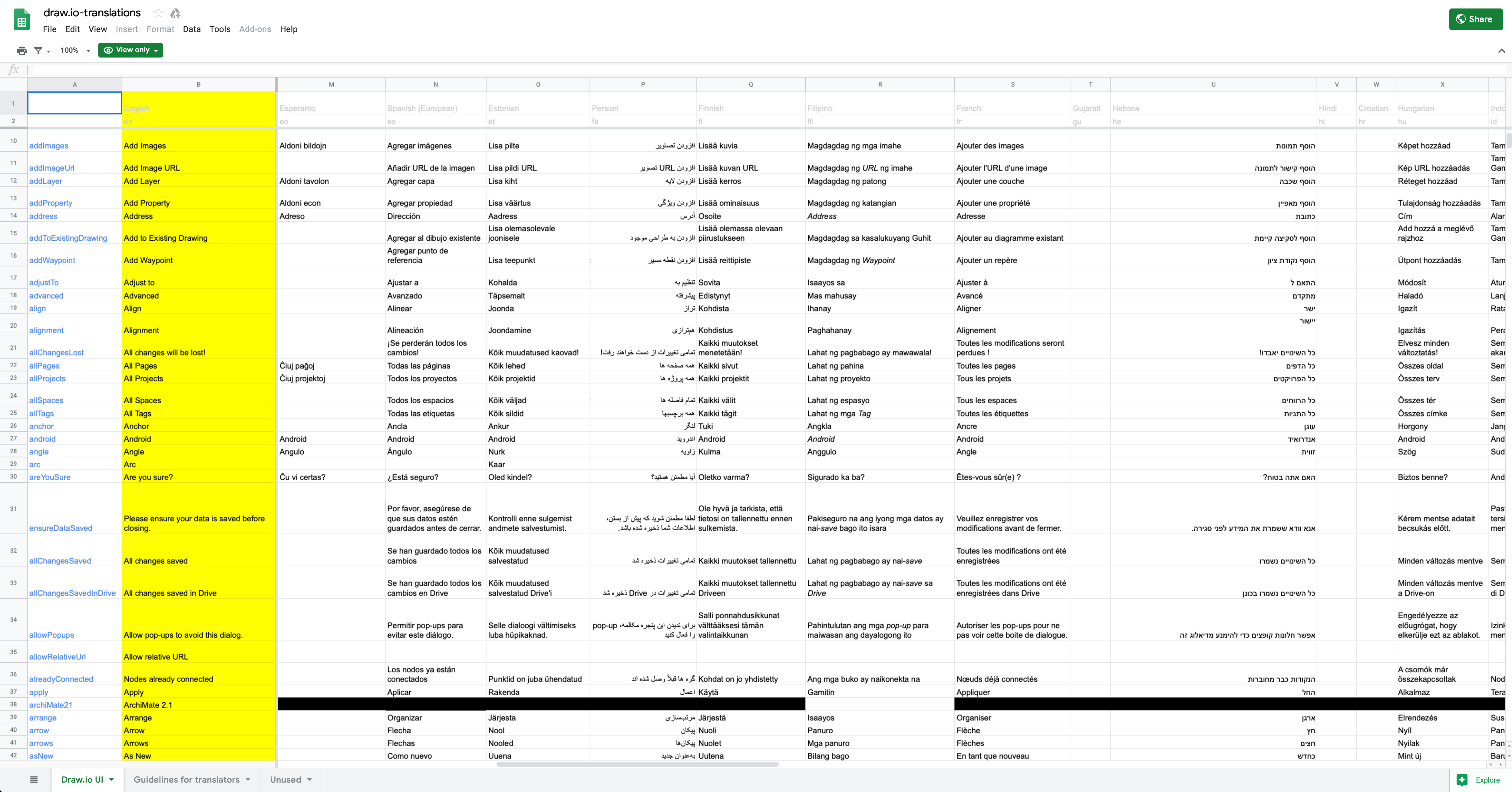 The diagrams.net UI languages in a Google sheet – let’s collect them all